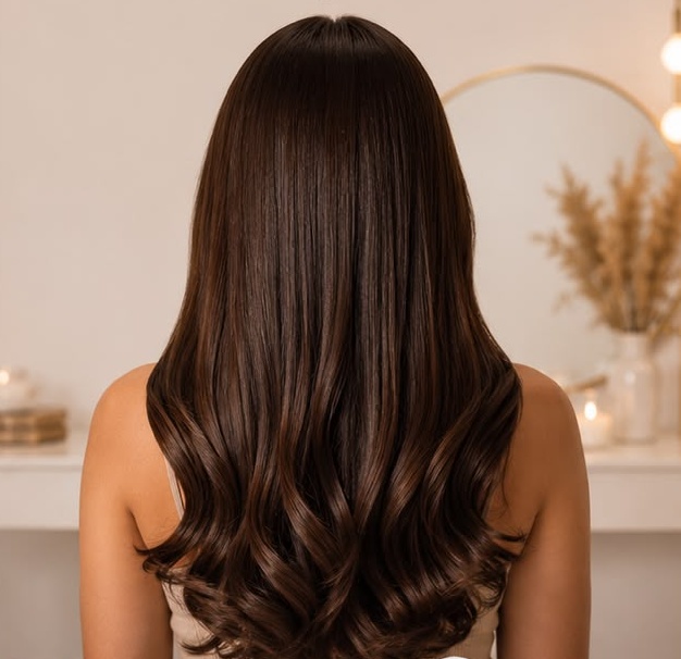 Hair after styling with the LBY styler — smooth and glossy